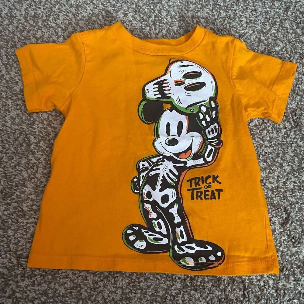 Disney Mickey Mouse Halloween Toddler T-Shirt 12M Orange Graphic Tee - Picture 1 of 2